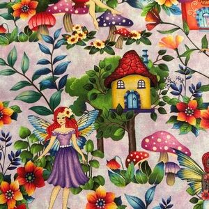 New Colorful Fairy and Mushroom Print Fabric